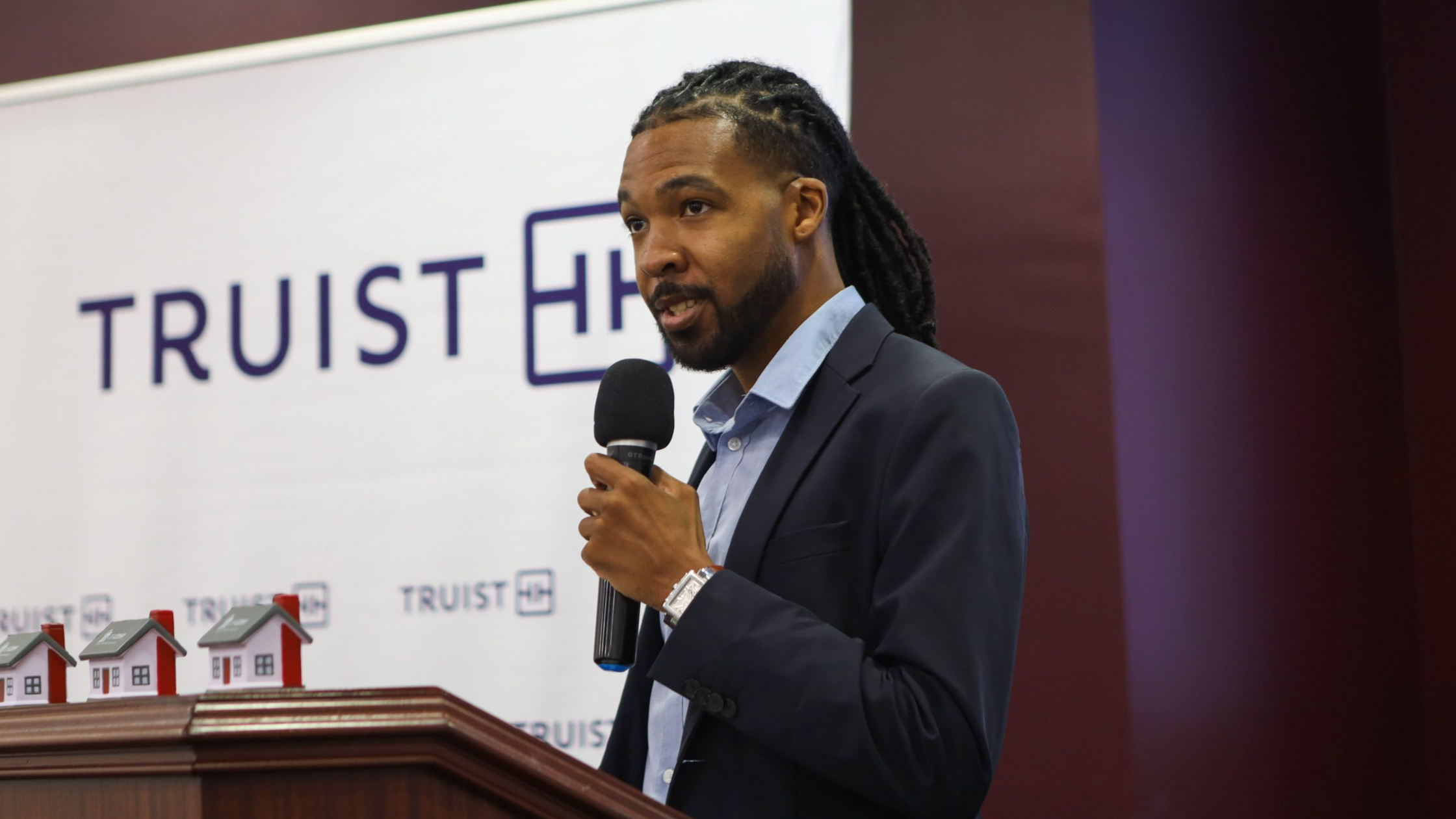 Julian Wyatt, USI CDFI Director, speaks at the original announcement of the CDFI in collaboration with Truist Foundation.